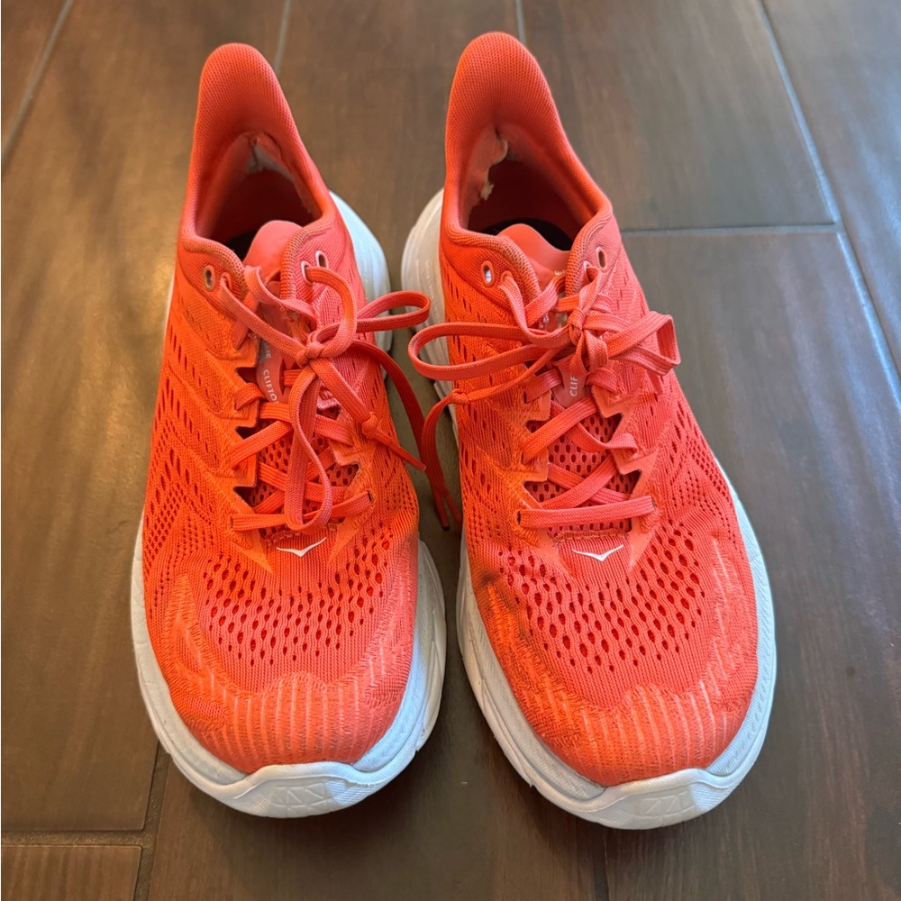 Hoka Red tennis shoes